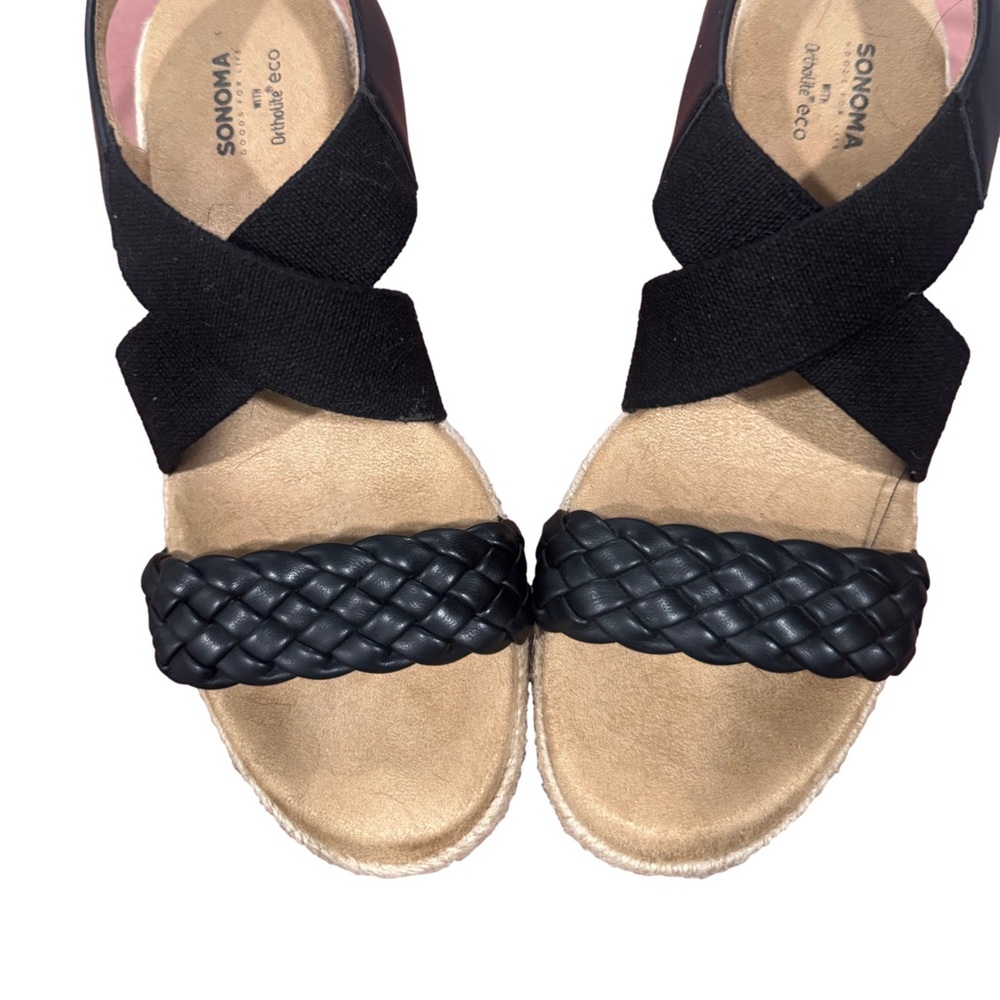 Sonoma Black and Tan Woven Wedge Sandals - Picture 8 of 10